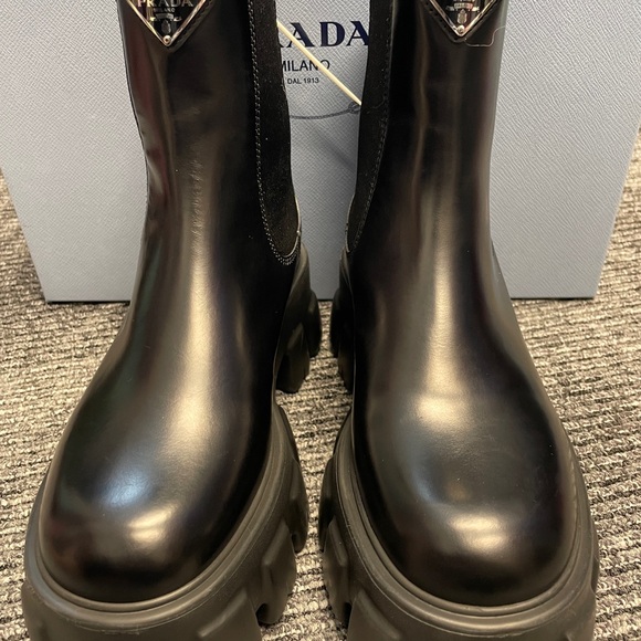 Prada Monolith Black Chunky Ankle Boots Size 34.5 - Picture 3 of 7